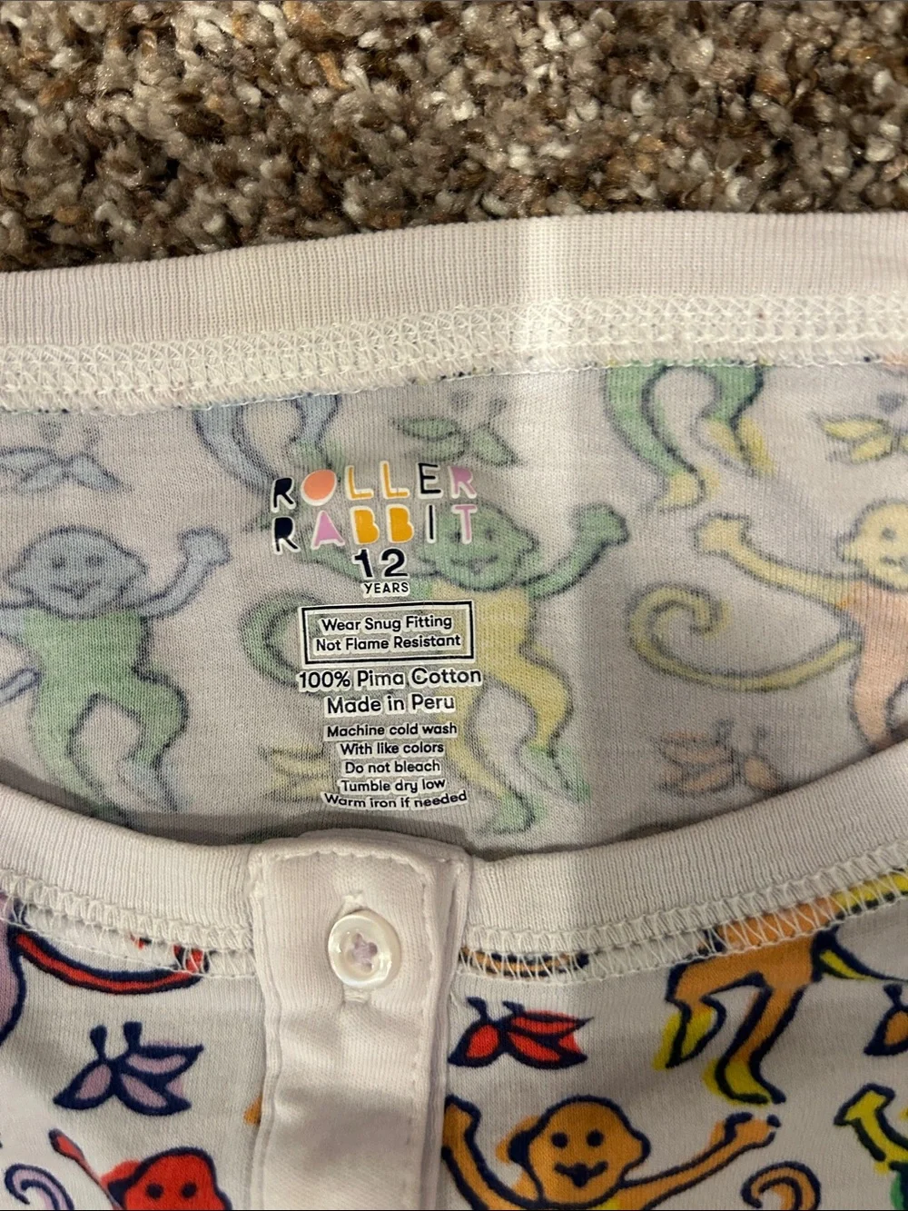 Roller Rabbit White Pajama Set with Multicolor Monkey Print